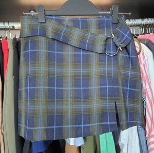 Avec Les Filles Blue and Green Plaid Mini Skirt